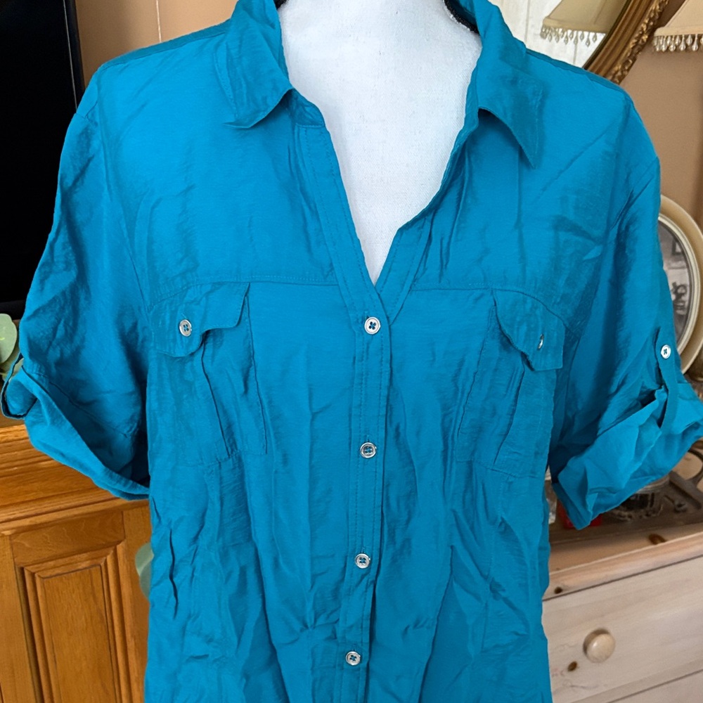 Teal Button-Up Women's Top